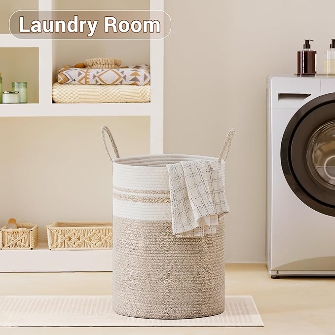 Tall Laundry Basket with Handles, 100L Portable Dirty Clothes Hamper, Boho