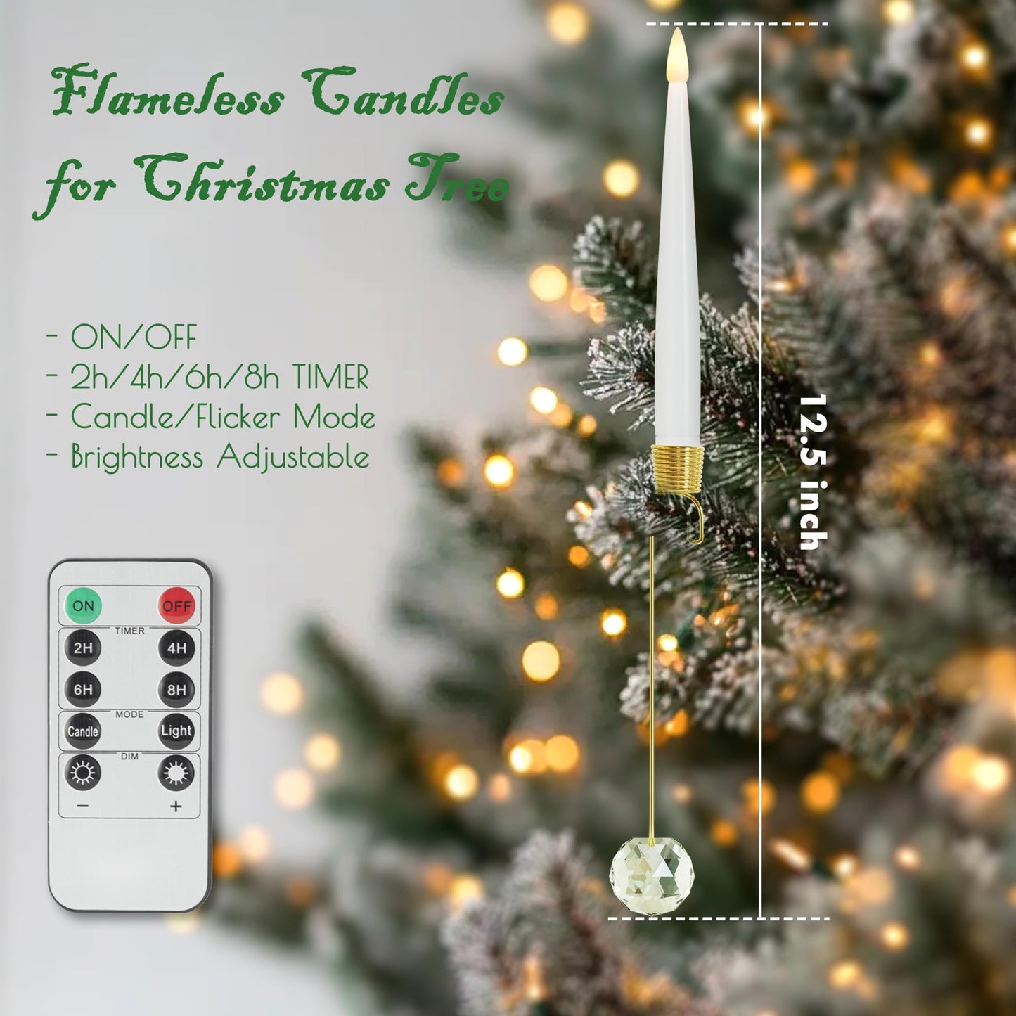 JOIONE Flameless Christmas Tree Candles with Remote, 12 Pack Battery Operated LED Candles for Christmas Tree Flickering Flame for Xmas Indoor Decor - Clear Crystal Ball