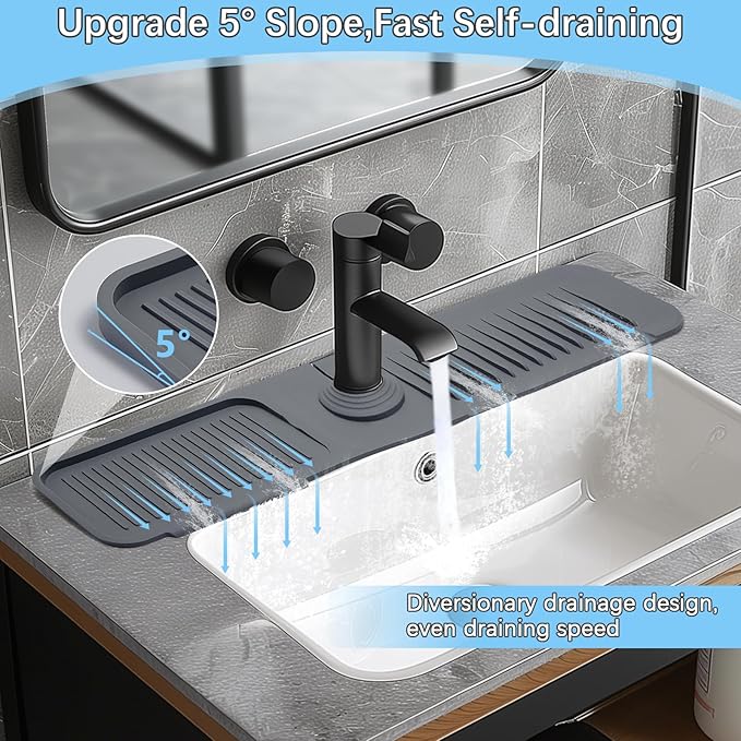 5° Slope Kitchen Sink Faucet Mat, Kitchen Sink Splash Guard, Silicone Material