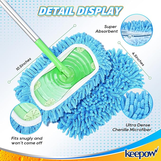 KEEPOW Reusable Microfiber Mop Pads Compatible