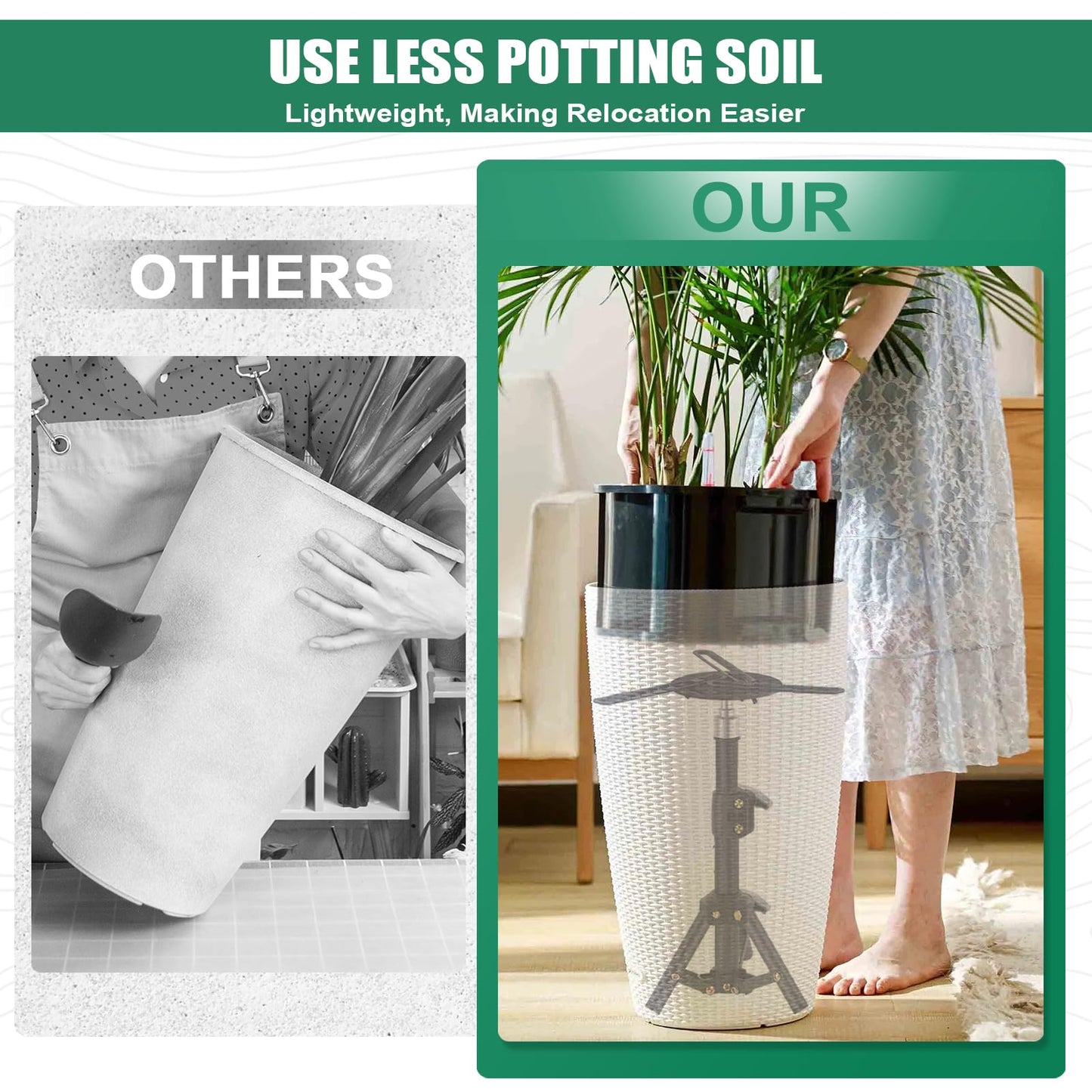 2PCS Adjustable Universal Plant Risers for Pots Inside, Pot Fillers for Planters, Planter Inserts for Large Pots,Planter Lift Insert for Tall Square Round Taper Planter with 14-22" Rise & 7.8-12.6"Top