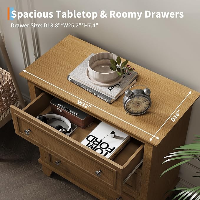 IDEALHOUSE 3 Drawer Dresser, Wooden Storage Chest of Drawers