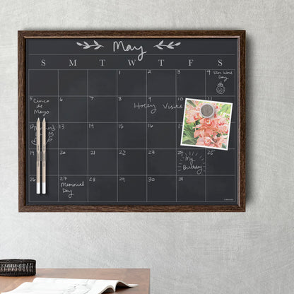 U Brands Magnetic Chalk Calendar Board, 20"x16", Rustic Wood Style Frame, includes Chalk Pencils and Magnet