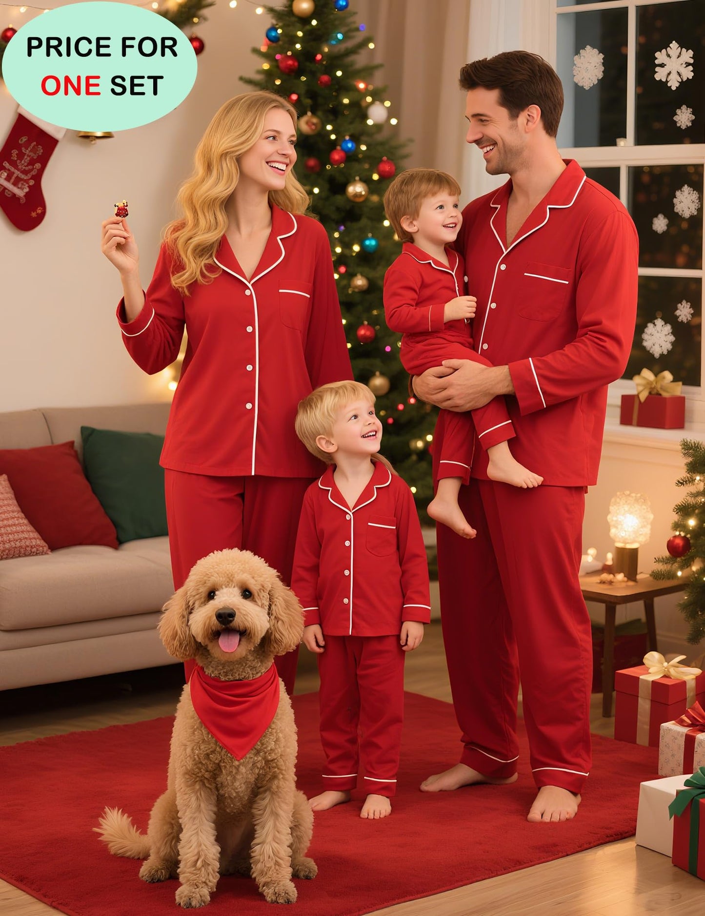 SWOMOG Family Christmas Pajamas Set Women & Men & Kids Long Sleeve Pj Set Party Sleepwear Button-Down Loungewear Set Women Red Medium