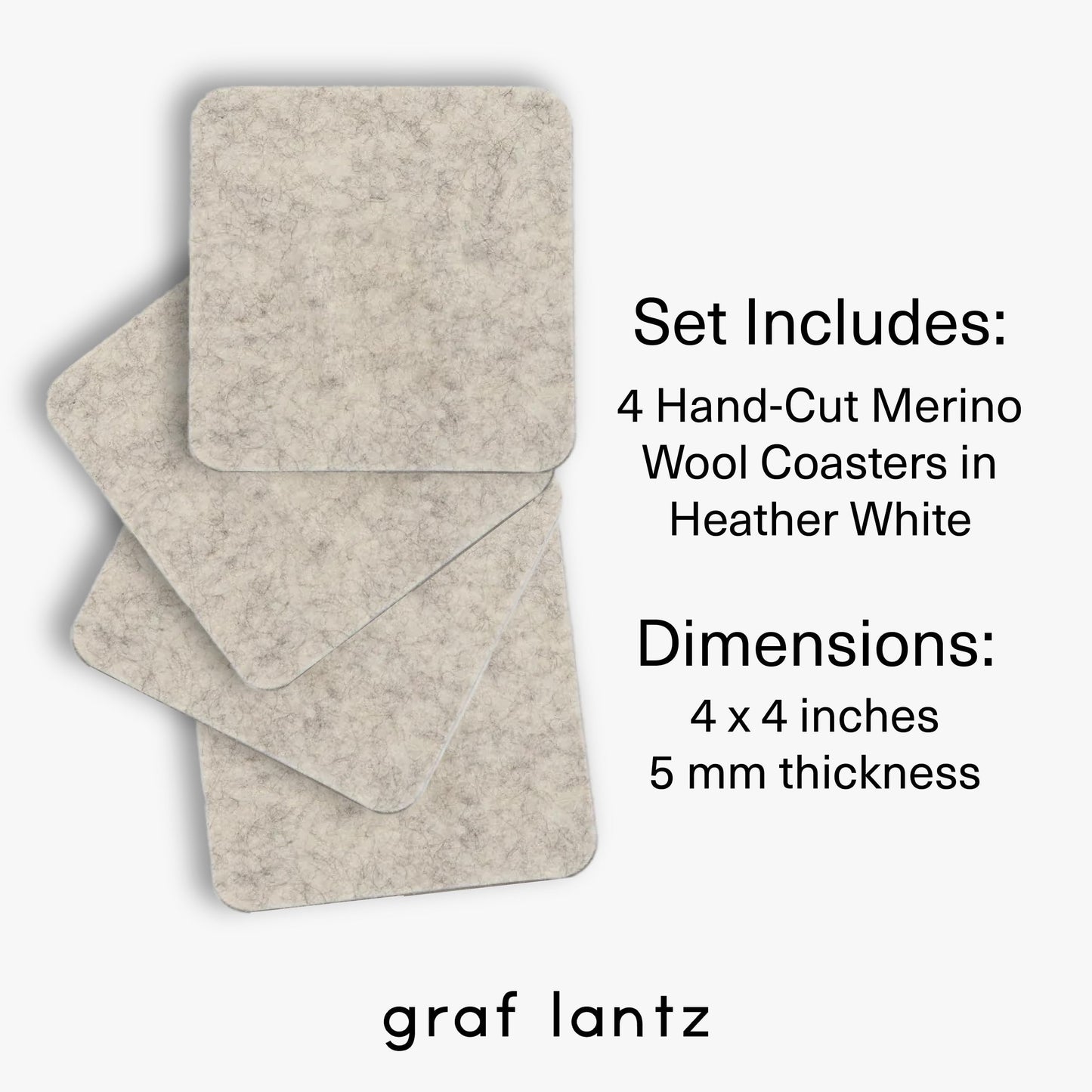 Graf Lantz - Bierfilzl Merino Wool Square Coasters Set of 4, Heather White (4"x4"x5mm), Absorbs 30% Weight, Natural German Wool - Heat Resistant, Sustainable, Reusable - Home Decor, Coffee Table Decor