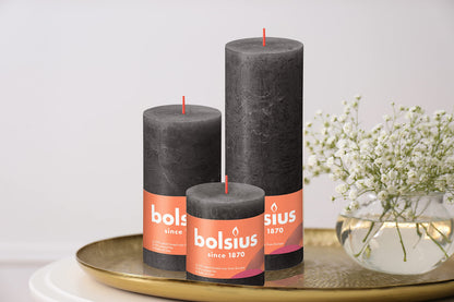 BOLSIUS 4 Pack Black (Stormy Gray) Rustic Pillar Candles - 2.75 X 5 Inches - Premium European Quality - Includes Natural Plant-Based Wax - Unscented Dripless Smokeless 60 Hour Party Decor Candles