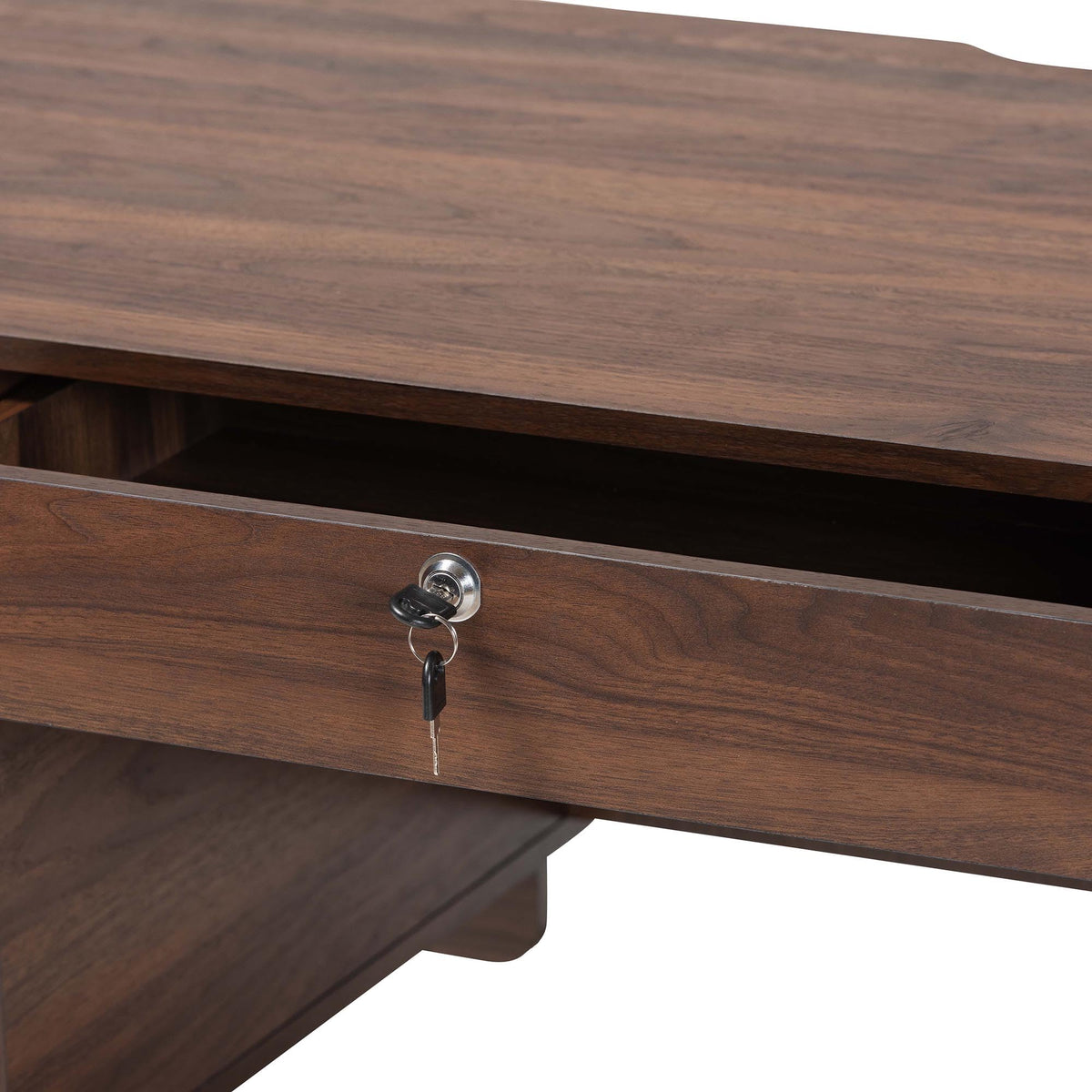 Baxton Studio Hayes Wood Writing Desk - Mid-Century Modern Oval Desk with Locking Drawer and Sliding Tambour Doors for Office or Home