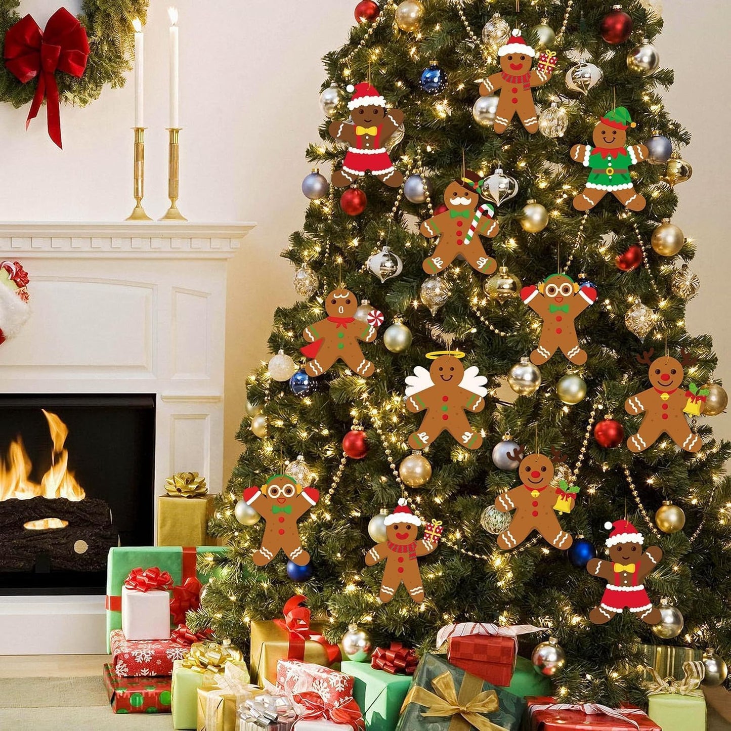 Haooryx 61PCS Xmas Gingerbread Craft for Kids Arts and Crafts DIY Ornaments Make Your Own Xmas Gingerbread Man Sticker Tree Home Decor
