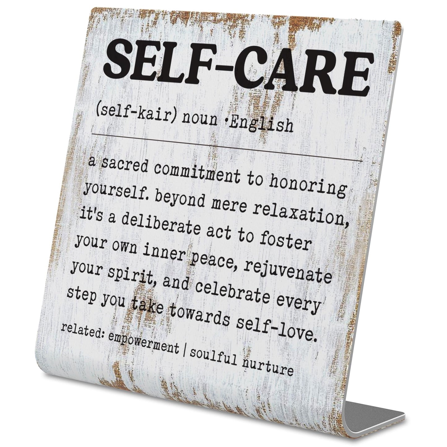 Self-Care Inspirational Desk Sign Inner Peace Self-Love Quote Plaque, Rustic Steel Decor for Therapists, Women, Friends, or Office Spaces, Daily Mental Wellness Reminder Gift XLK521