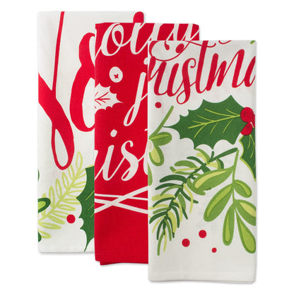 DII Holiday Kitchen Towel Set, Christmas Tea Towels for Baking, Cooking & Entertaining 18x28, Printed Holly, 3 Piece