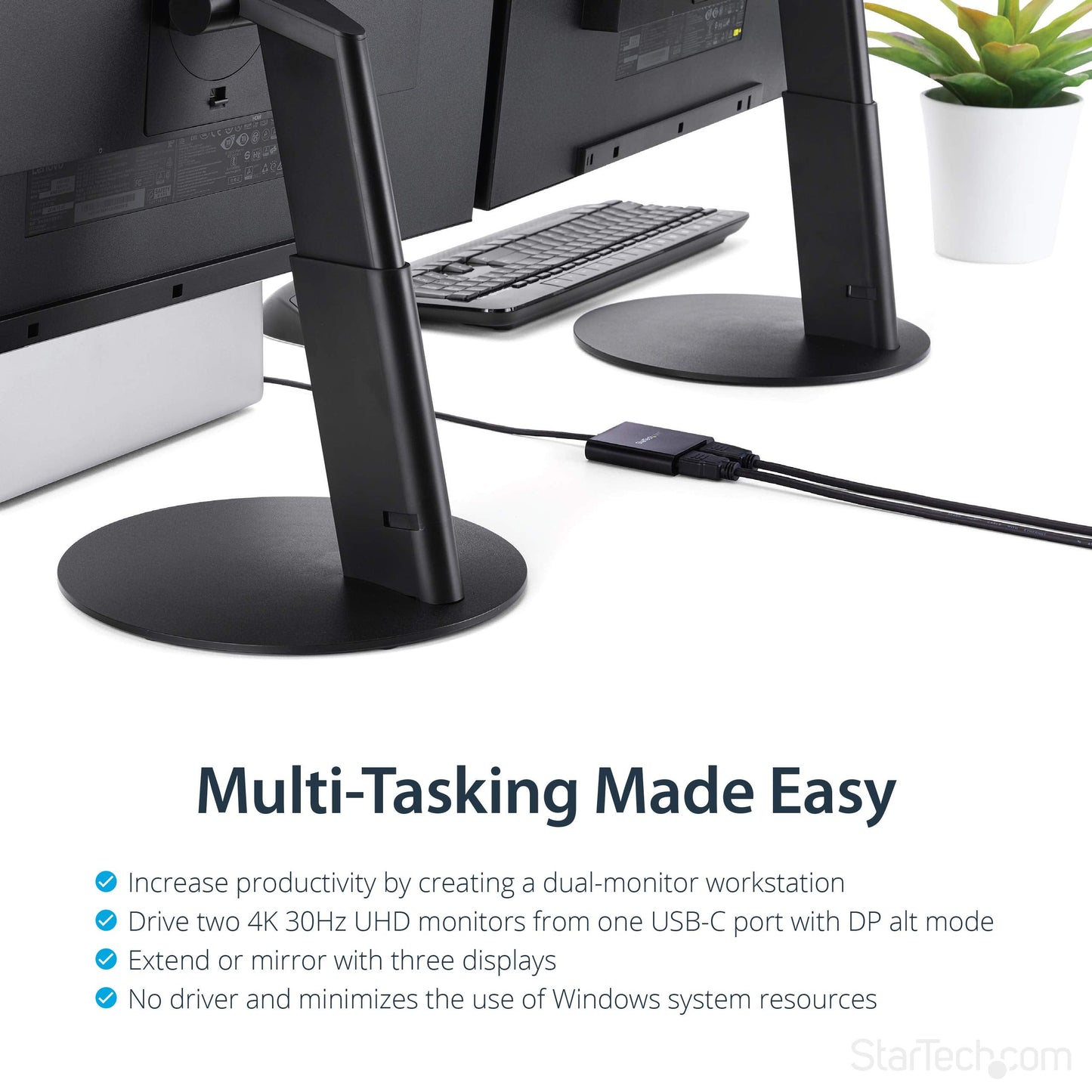 StarTech.com USB-C to Dual HDMI Adapter, USB Type-C Multi-Monitor MST Hub, Dual 4K 30Hz/1080p 60Hz HDMI Laptop Display Extender/Splitter, Extra-Long Built-In Cable, Windows Only (MSTCDP122HD)