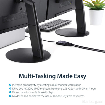 StarTech.com USB-C to Dual HDMI Adapter, USB Type-C Multi-Monitor MST Hub, Dual 4K 30Hz/1080p 60Hz HDMI Laptop Display Extender/Splitter, Extra-Long Built-In Cable, Windows Only (MSTCDP122HD)