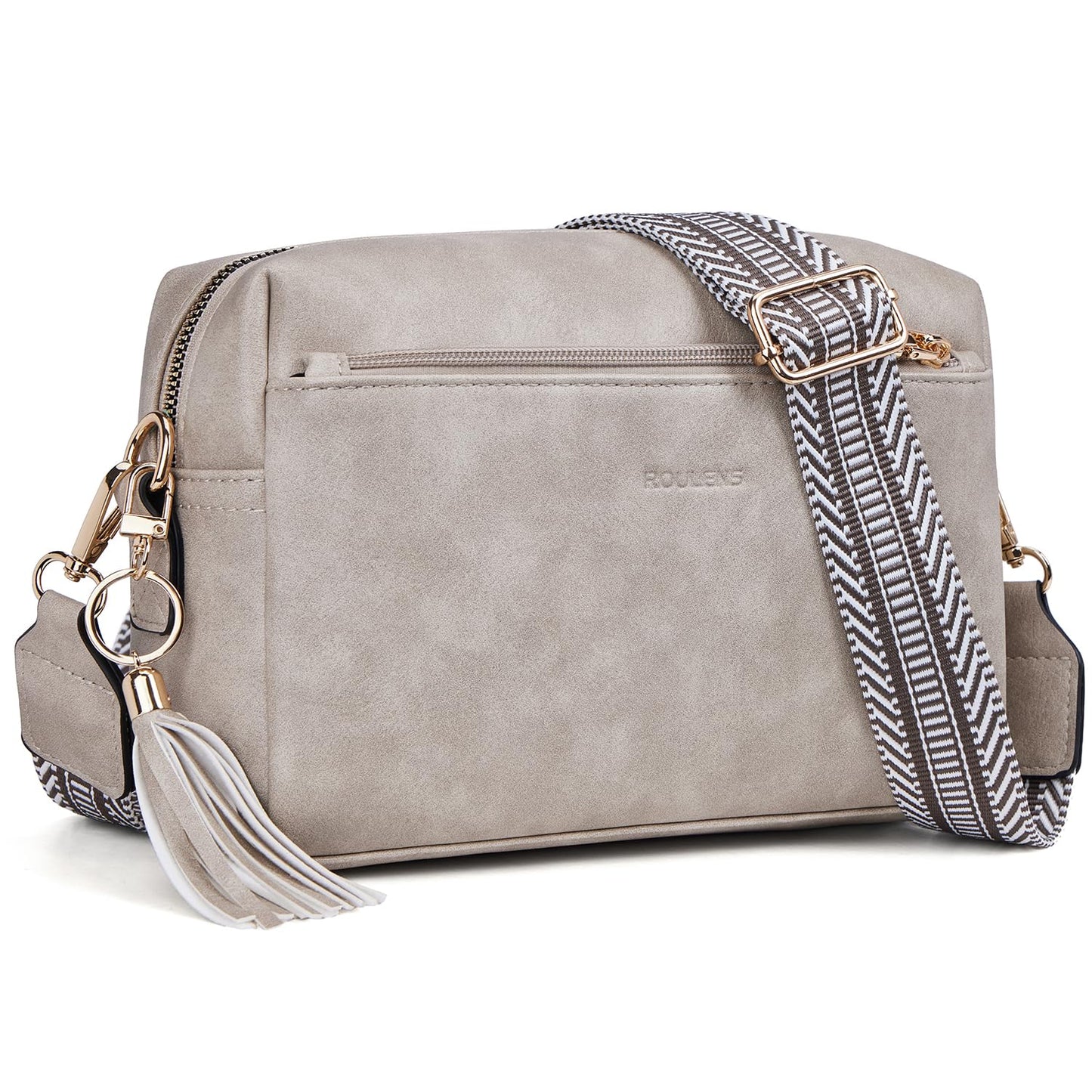 Roulens Triple Zip Small Crossbody Bag for women,Wide Strap Cell Phone Purse Shoulder Handbag Wallet with Credit Card Slots