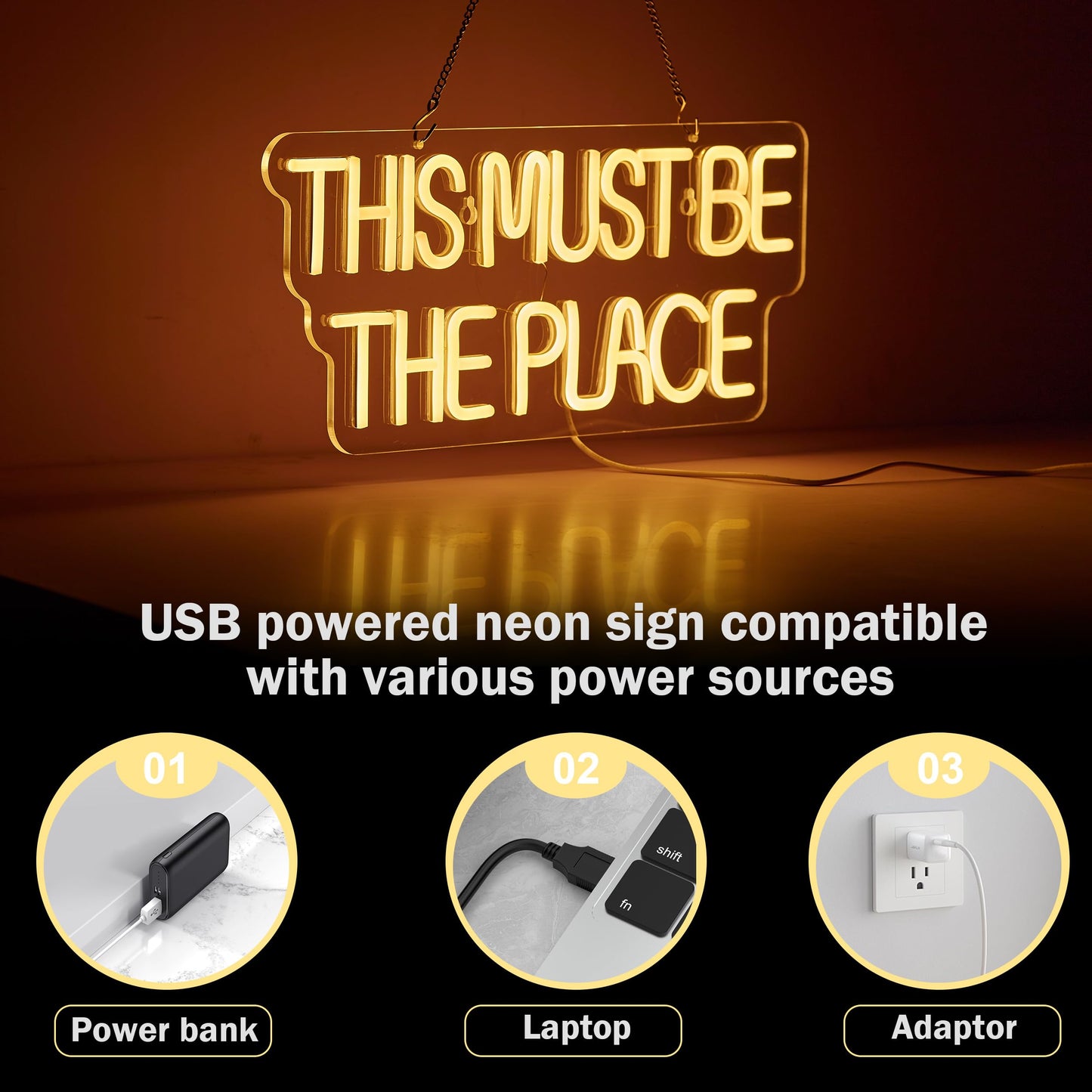 This Must Be The Place Neon Sign for Wall Décor Dimmable LED Neon Light USB Powered Neon Art Signs(Warm White)