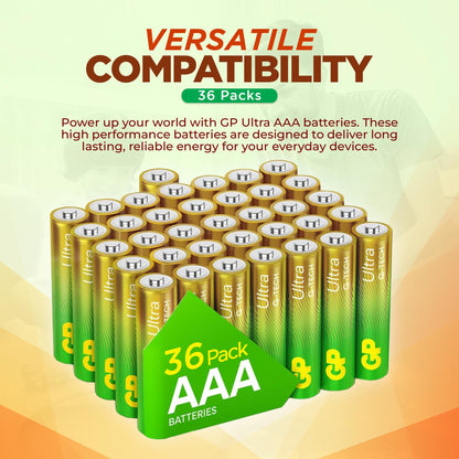 Ultra Alkaline Triple A Batteries, Long Lasting Power - Ideal for Camera, Alarm & Industrial Use - 10-Year Shelf Life - 36 Pack by GP AAA Batteries