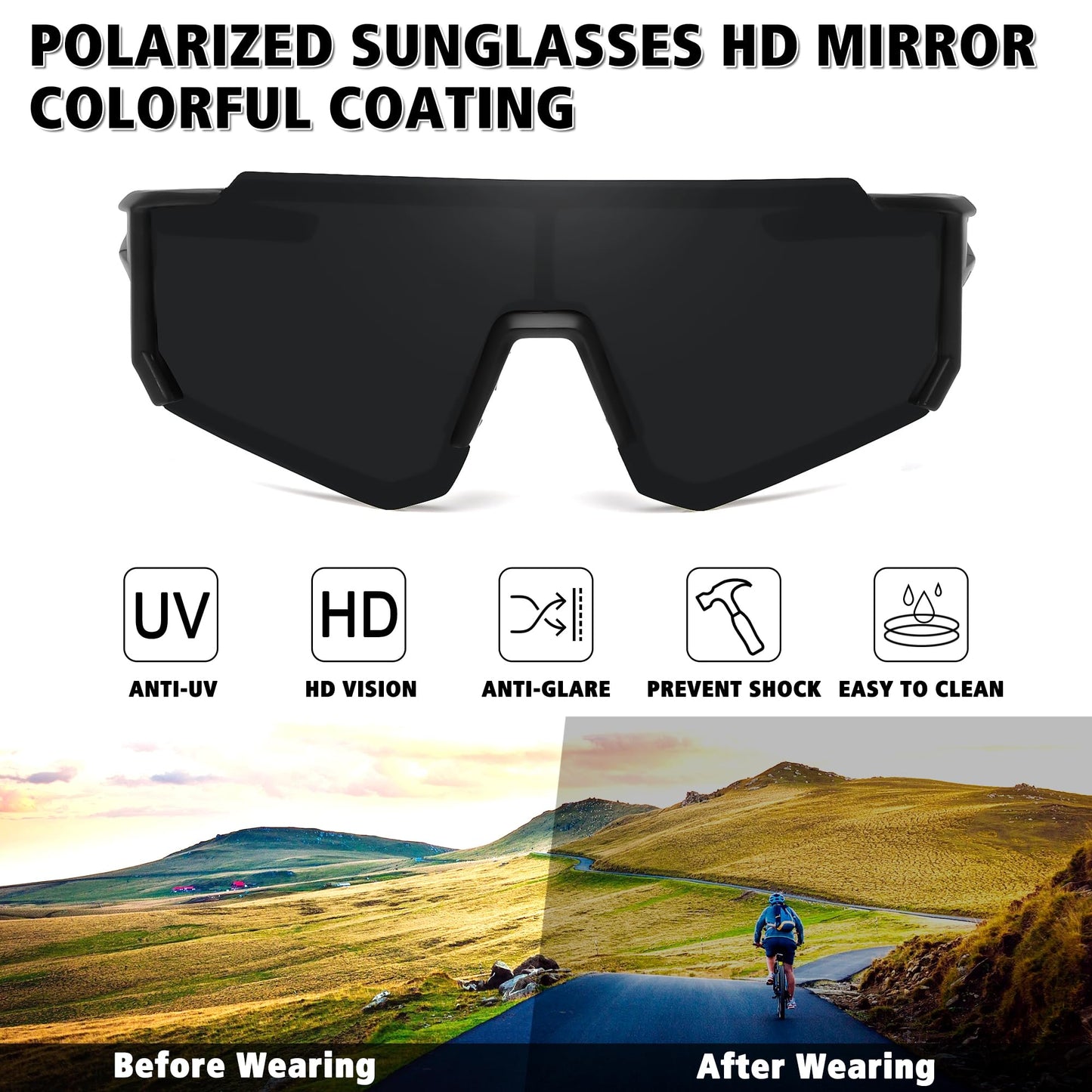 STORYCOAST Polarized Sports Sunglasses for Men Women,Bike Glasses Driving Fishing Cycling Mountain Bike Sunglasses UV400 Protection Matte Black Frame-Gray Lens