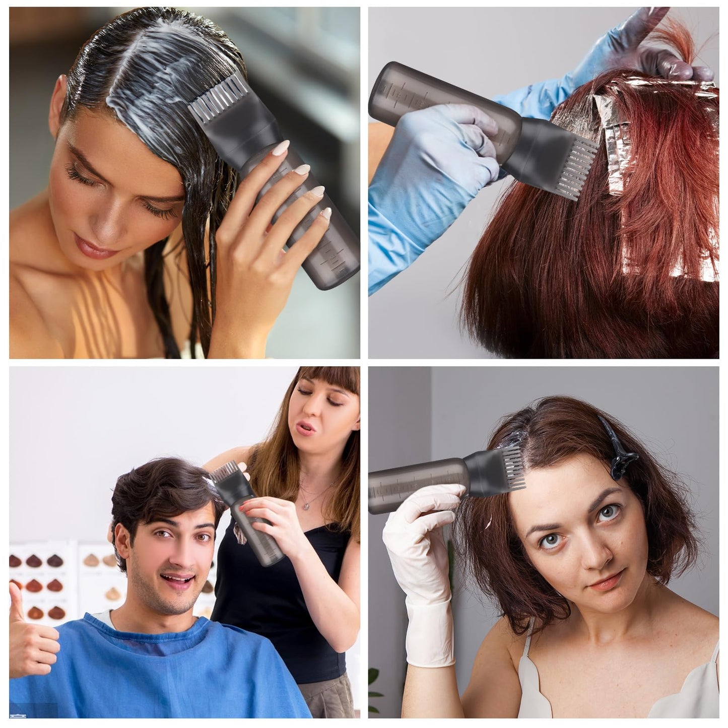 FXSPLCZ Root Comb Applicator Bottle Oil Applicator for Hair Dye Hair Oiling Bottle with Graduated Scale, 6 Ounce (Black)