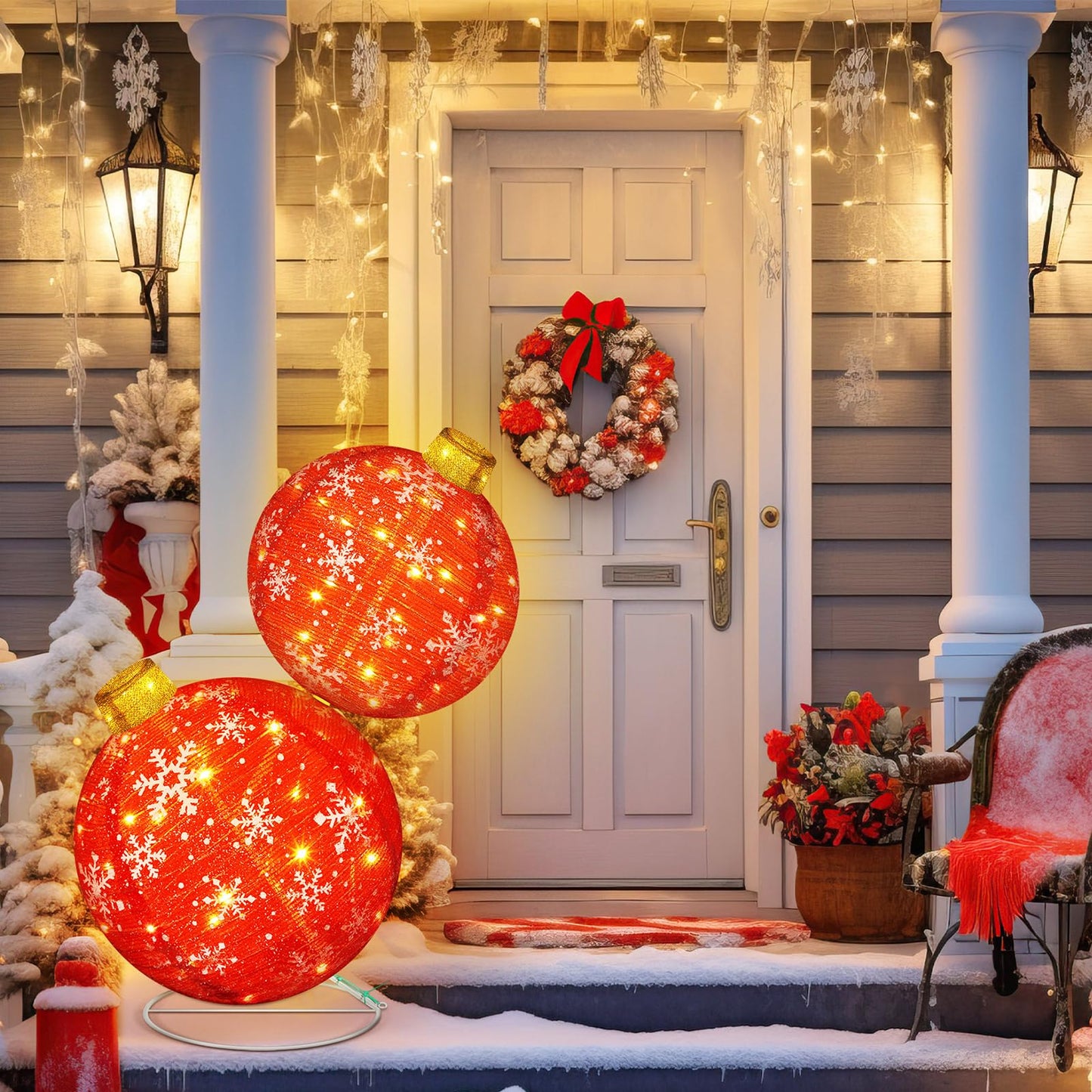 Rossesay 2.5 ft Lighted Pop up Outdoor Christmas Ornaments Stackable Giant 3D Pre Lit Christmas Balls Light up Collapsible Balls with 80 LED Lights for Holiday Yard Lawn Garden
