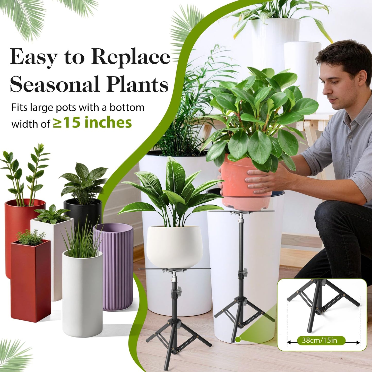 AZEAM Adjustable Plant Risers for Inside Pots, 2 PCS Planter Inserts Fillers 13"- 24" Raise for Large Flower Pots, Height Planter Lifter Stand with 4"-12" Top Support for Outdoor Indoor Plants