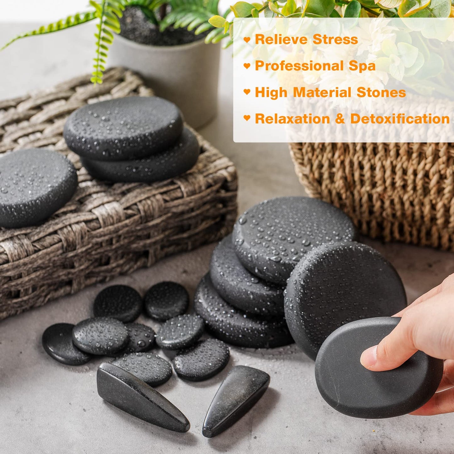 Yunsailing 18 Pcs Hot Stones Massage Set Black Smooth Massage Hot Stones Bianstone Set for Home Spa Warming Relaxing Pain Relief
