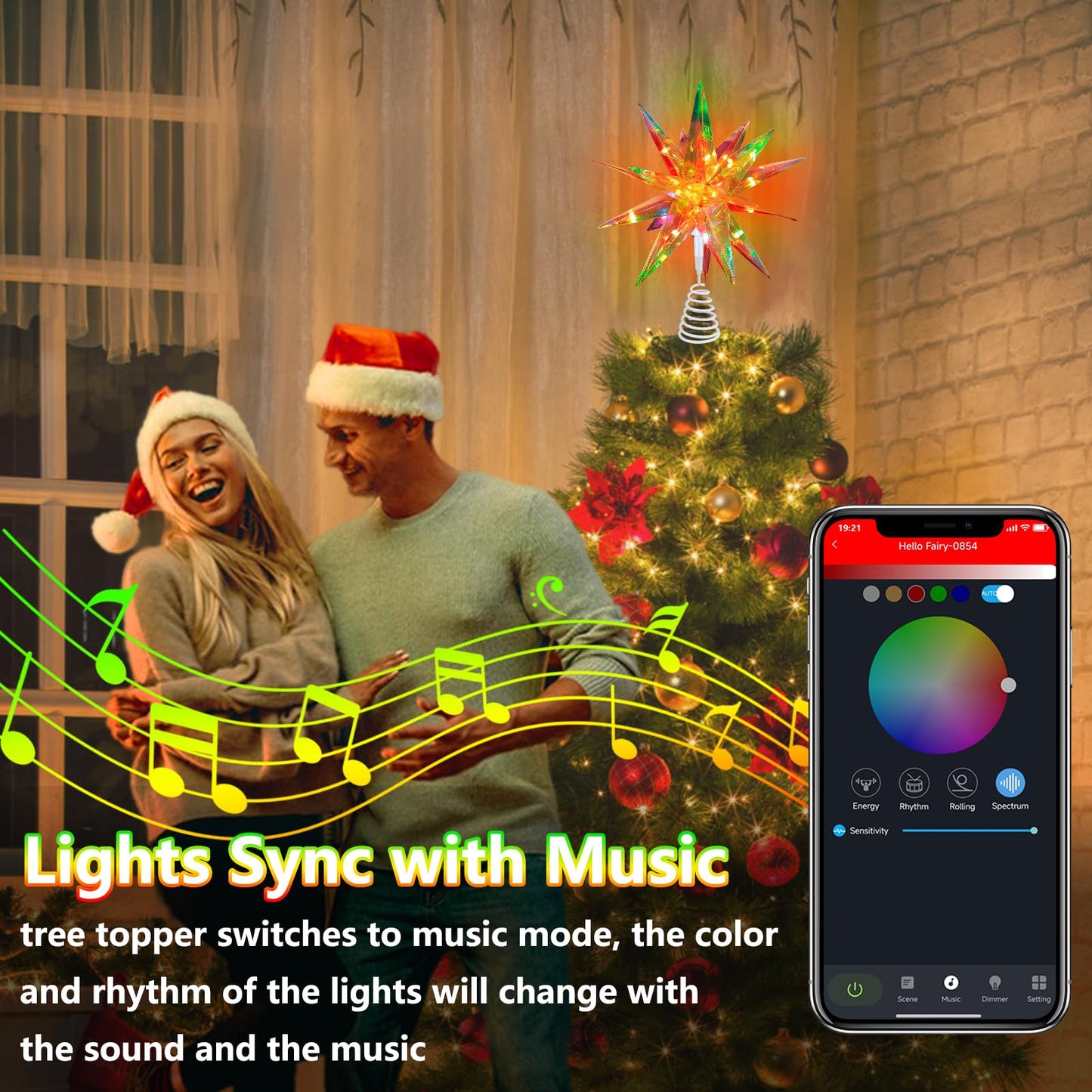 LEDLampsWorld 3D Moravian Star Tree Topper, PET Christmas Star Tree Toppers Powered by USB, App Control LED Smart Christmas Light with Remote for Xmas Tree