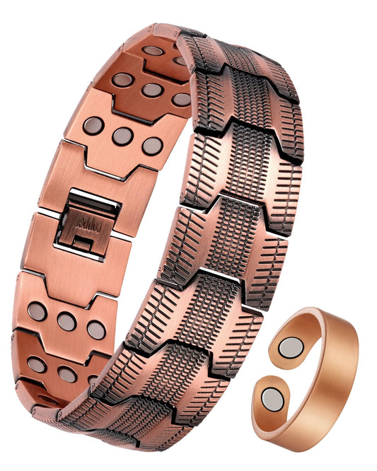 Jeracol Copper Bracelets for Men, 3X Strength Magnetic Copper Bracelets for Men with 3500 Gauss Magnets, Adjustable Length with Sizing Tool