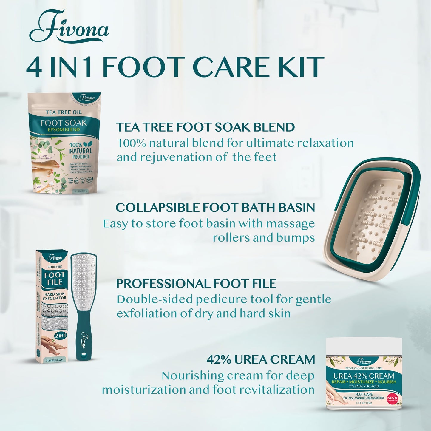 Fivona Collapsible Foot Bath Basin - Pedicure Foot Soaking Tub for Tired Feet, Cracked Heels, Soothe Soreness, Soften Calluses