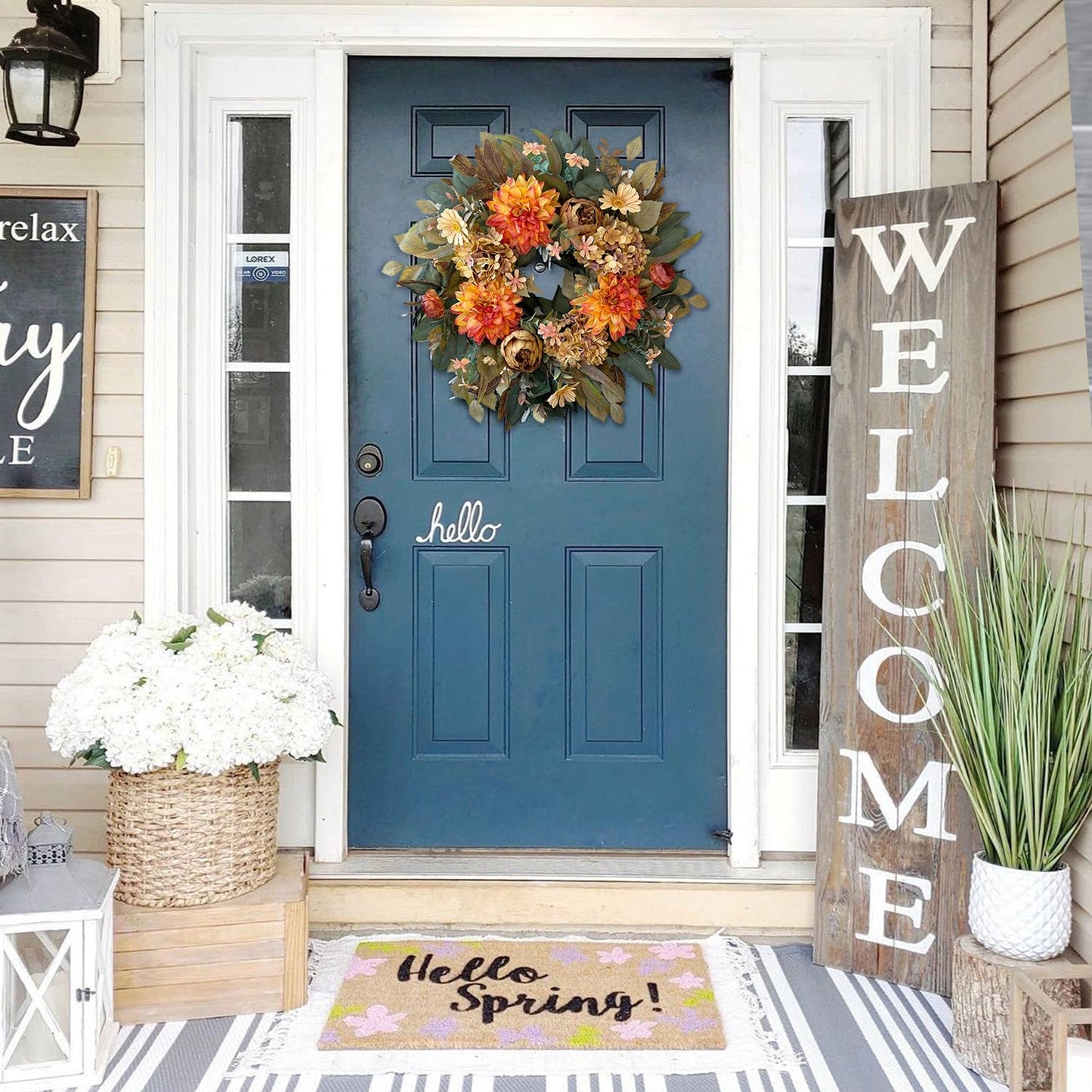 WANNA-CUL 24in Fall Front Door Wreath Dahlia Hydrangea Peony Table Decor
