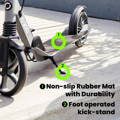 Aero Big Wheels Kick Scooter for Kids 8-12, Teens & Adults | Hand Brake, Rubber Deck Mat & Shock Absorption | Foldable & Height Adjustable, 220lbs Max