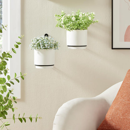 CISEANOL 2 Pcs Wall Mounted Hanging Planter Vase for Indoor and Outdoor Plants Modern Metal Wall and Ceiling Planter Minimalist Flower Pot (White, 5.91 inch)