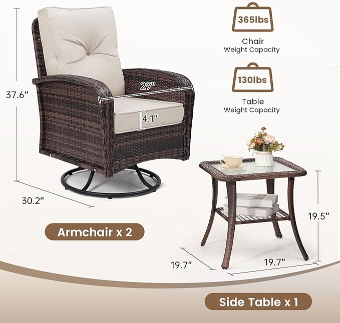 wildformers Luxury Outdoor Swivel Wicker Glider Patio Chairs