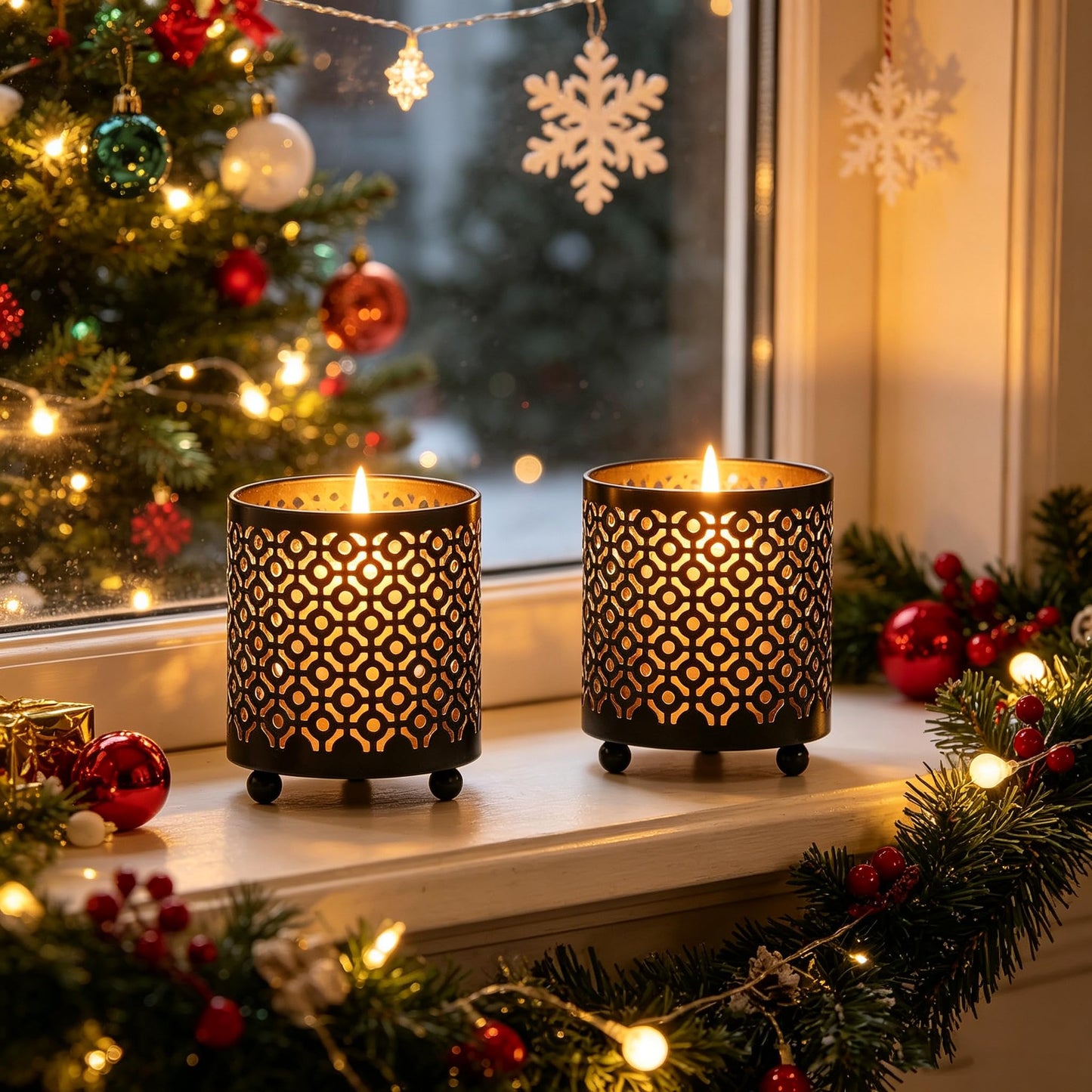 Hosley 4.5" Black Metal Candle Holder Sleeve Gold Interior for Tealights & Votive Candles Decorative Lantern for Home Décor, Weddings, Meditation, & Events