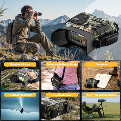 WOSPORTS 4K Infrared Night Vision Goggles – 1300FT Range, 8X Digital Zoom, 32GB Card, 15H Battery, Suitable for Camping, Gift for Men - Camo