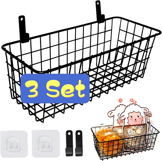 Joben Oligey 3 Set Hanging Wire Baskets, Wall Mount Fruit Basket, No Drilling