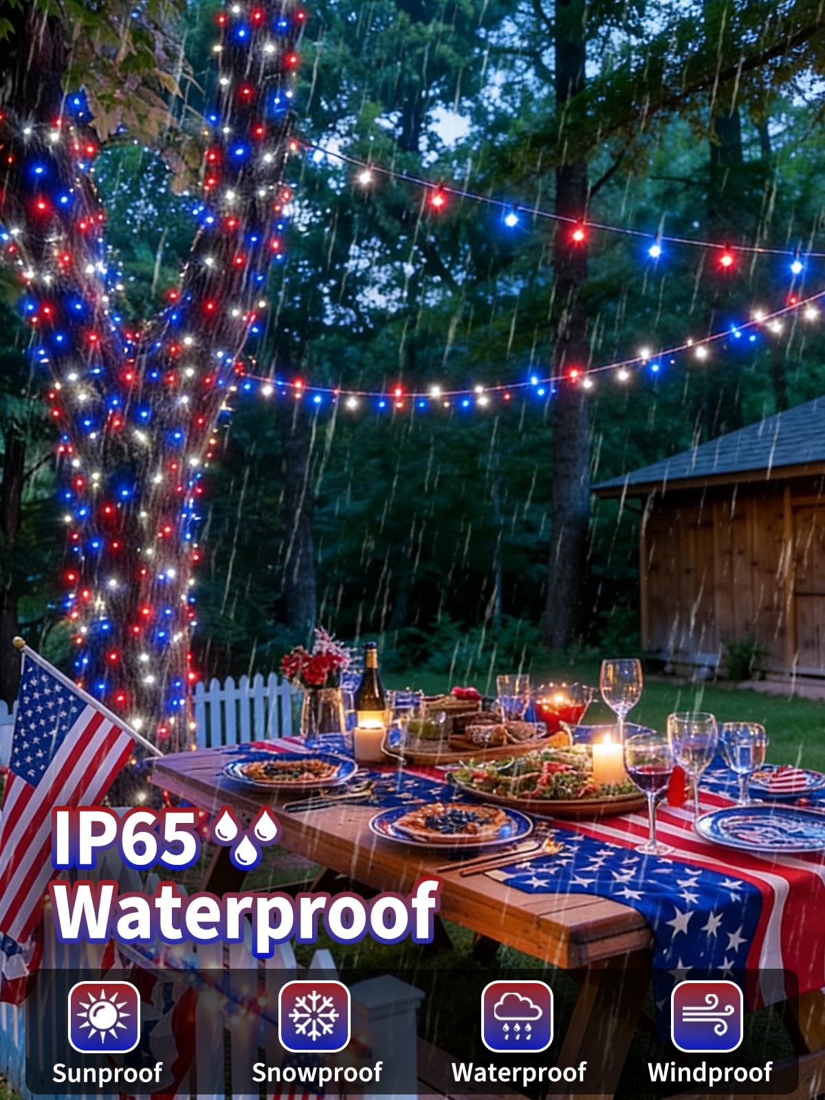 2 Pack 200 LED Red White and Blue Solar String Lights Outdoor Waterproof, Solar Powered LED Patriotic Lights, Solar Tree Lights for Independence Day 4th of July Memorial Day 250th Anniversary Decor