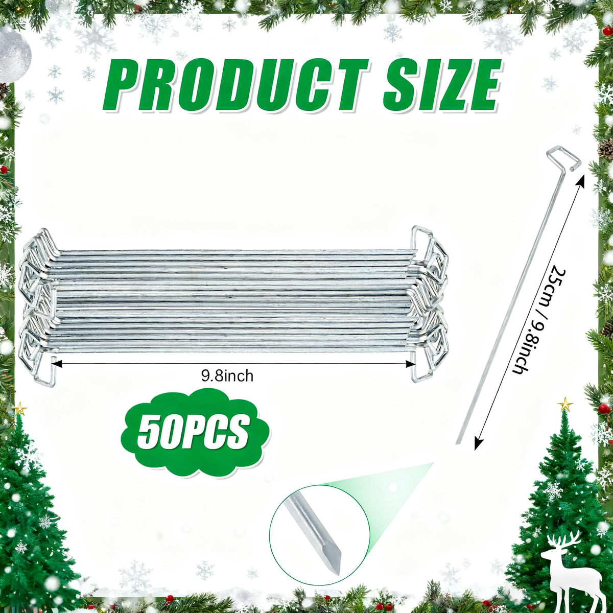 Bylion 50 Pack Metal Christmas Light Stakes - Outdoor Light Stakes - 9.8 Inch Christmas Yard Stakes for C7 C9 Universal Yard Lawn Stakes for Holiday Lights Use on Garden Lawn Patio Path Walkway