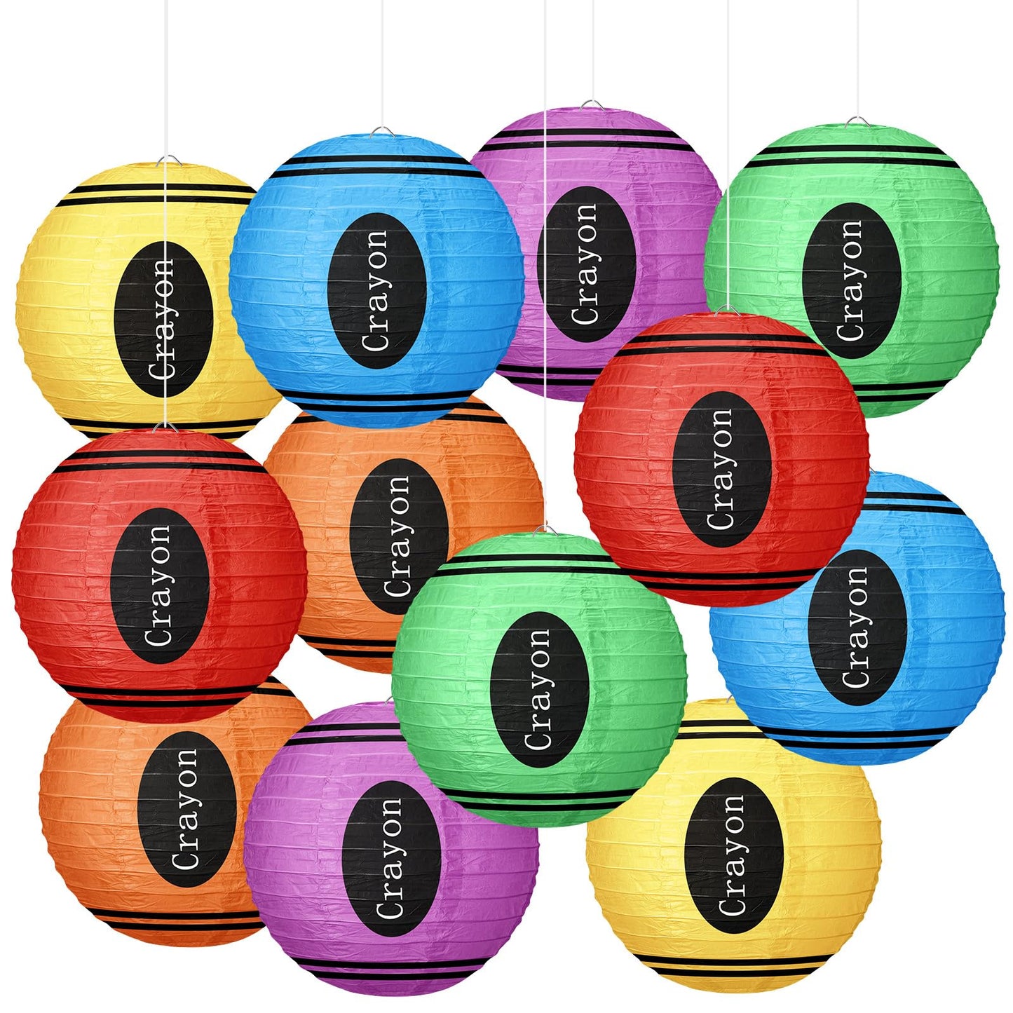 Retisee 12 Pcs Back to School Classroom Decor 10 Inch Crayon Lanterns Hanging Paper Lanterns Preschool Classrooms Ceilings Decor First Day of School Welcome Crayons Kindergarten Supplies