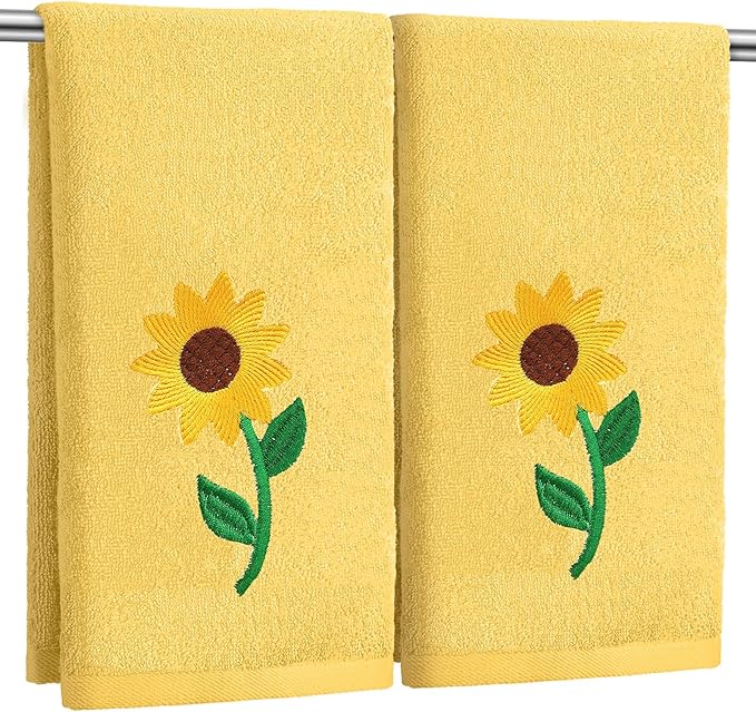 2 Pcs Sunflowers Hand Towels Bright Yellow Bathroom Decor 14x29 Inch