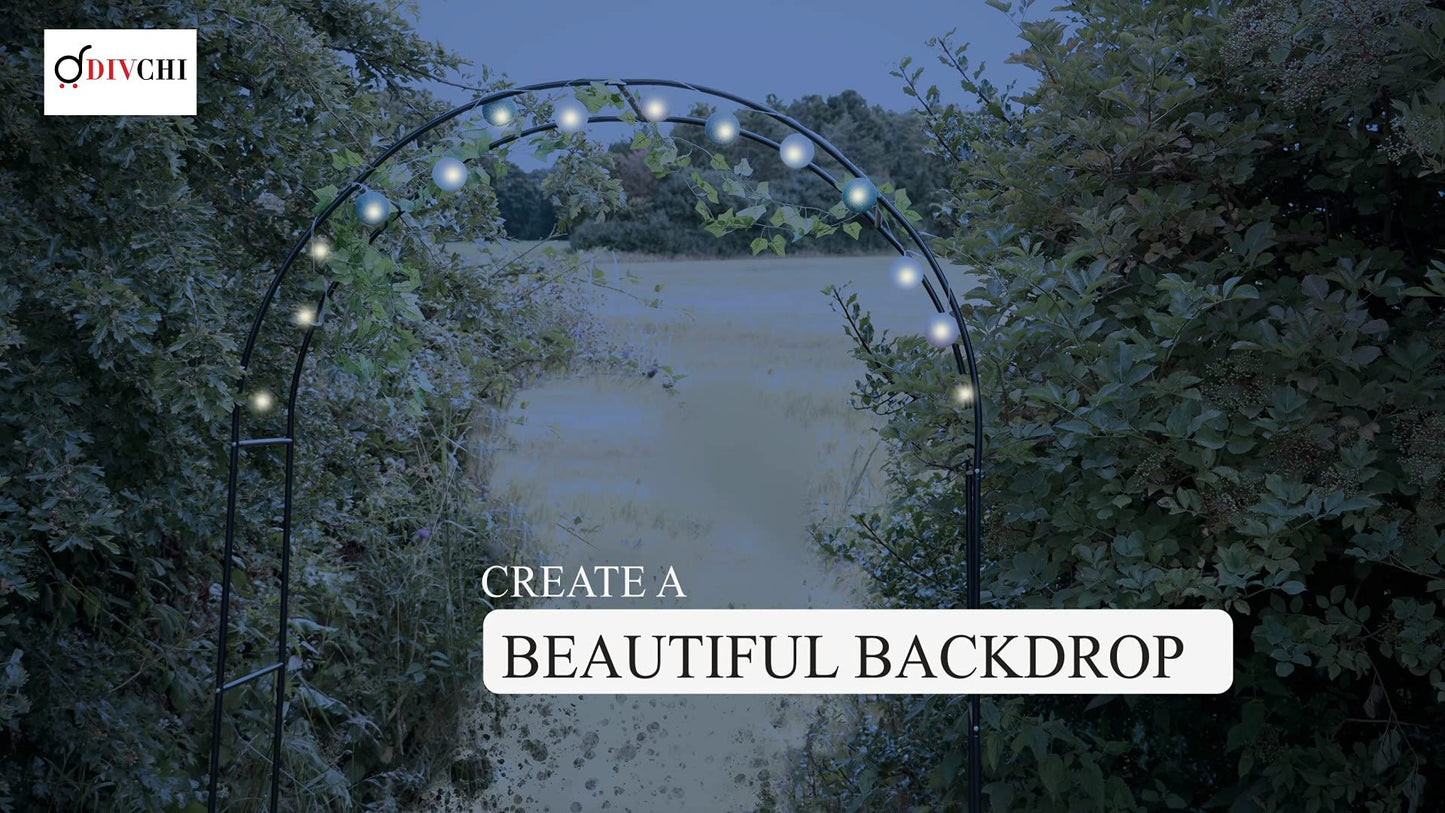 DIVCHI Black Metal Garden Arbour Arch Steel Frame Garden Arch for Climbing Plants, Roses