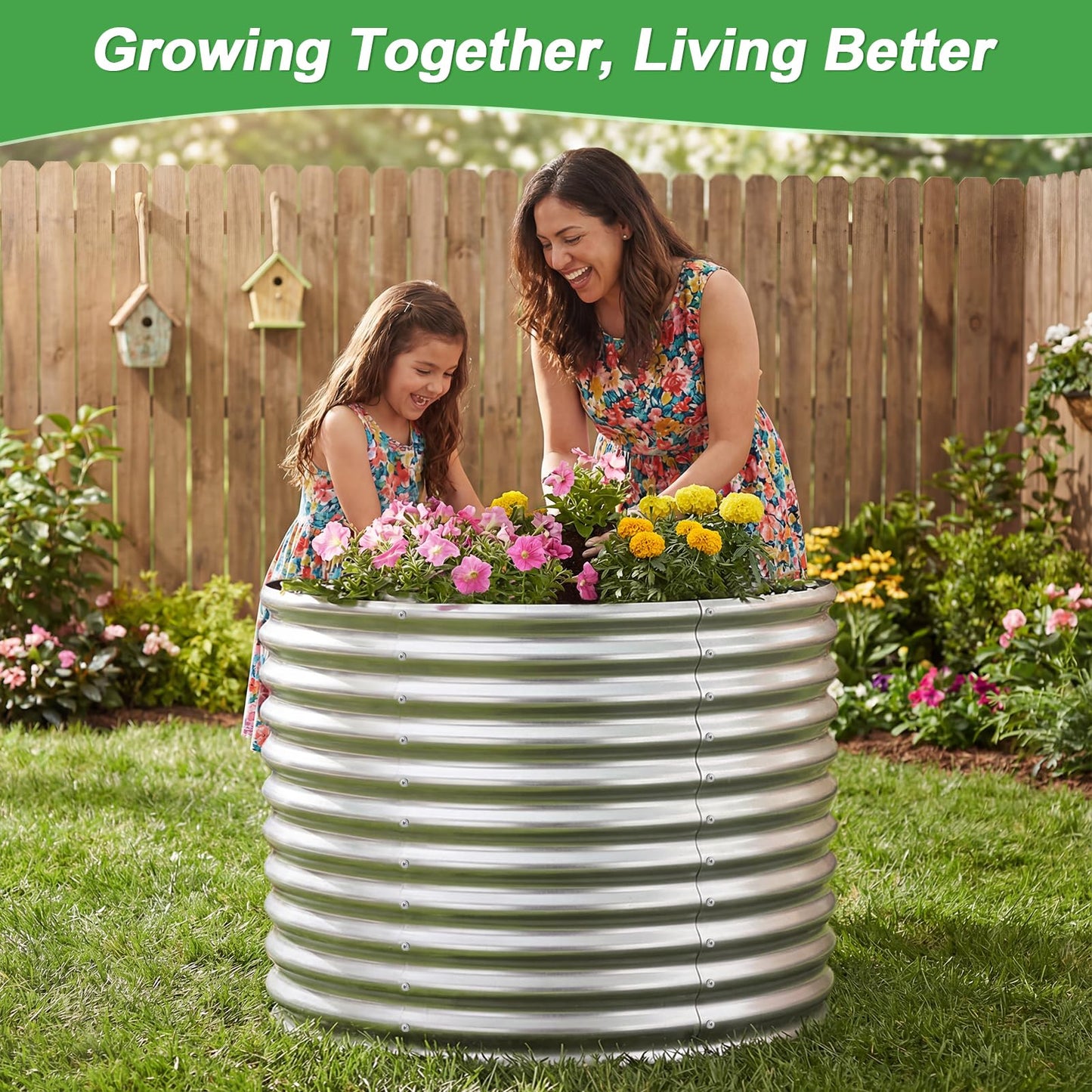 AHEONLAR 2 Pack 3x3x3ft Round Galvanized Raised Garden Bed Outdoor Metal Planter Bed Box for Vegetables Gardening