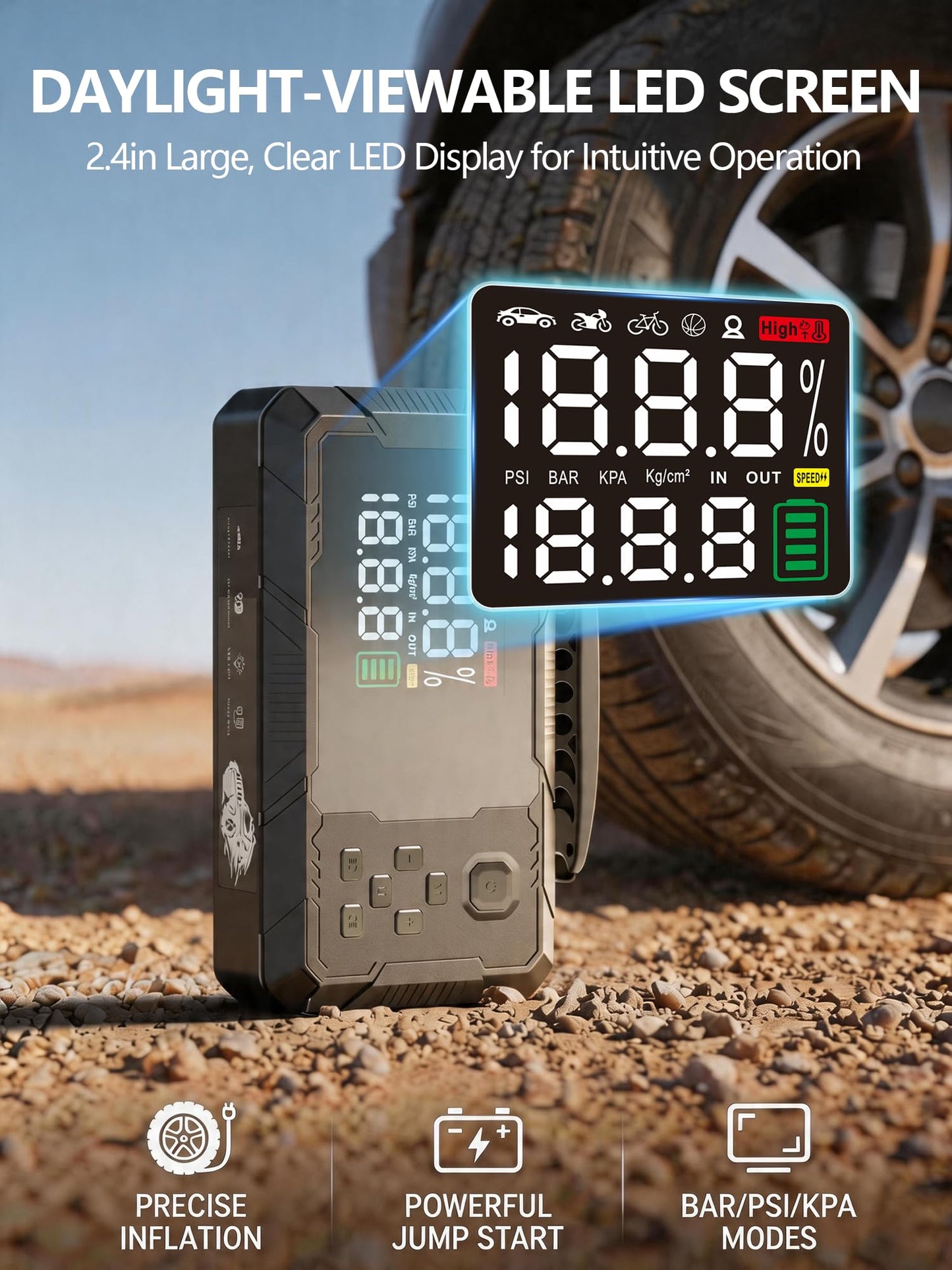 CTWJO Jump Starter with Air Compressor, 3000A Portable Car Battery Jumper Starter with 100W Wall Charger, 16000mAh Power Bank PD 65W Fast Charging, 150PSI Tire Inflator (30L/min), 12V Jump Box