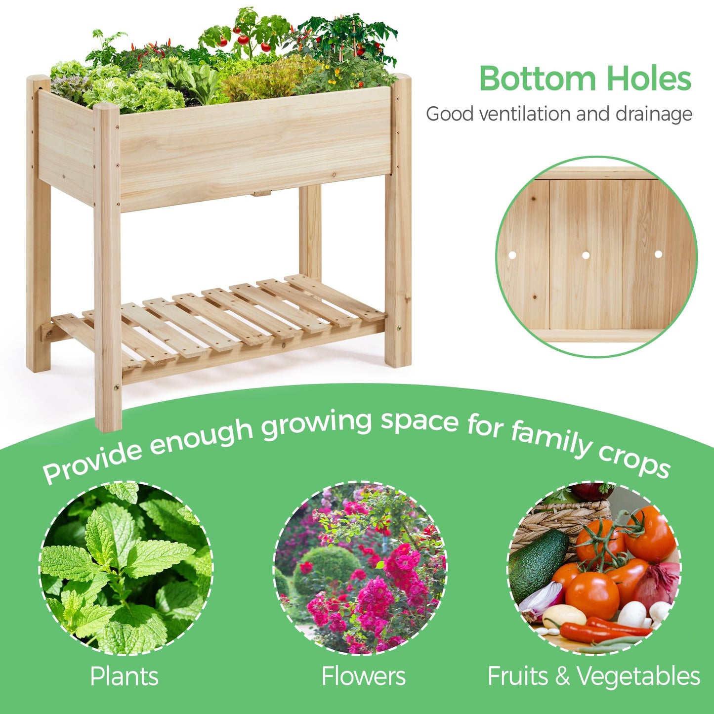 Yaheetech 34x18x30in Horticulture Raised Garden Bed 2pcs Planter Box with Legs & Storage Shelf Wooden Elevated Vegetable Growing Bed for Flower/Herb/Backyard/Patio/Balcony