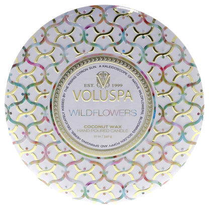 Voluspa Wildflowers, 3 Wick Tin Candle, 12 oz, 40 Hour Burn Time, All Natural Wicks and Coconut Wax for Clean Burning, Vegan, Poured in the USA