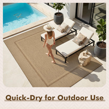 MontVoo-Outdoor Rug-Patio Rug 8x10 ft Polypropylene Indoor Outdoor Rugs Outdoor Carpet for Patio Deck Balcony Porch, Textured Weave, Durable for High Traffic, Fade-Resistant, Modern Neutral Brown