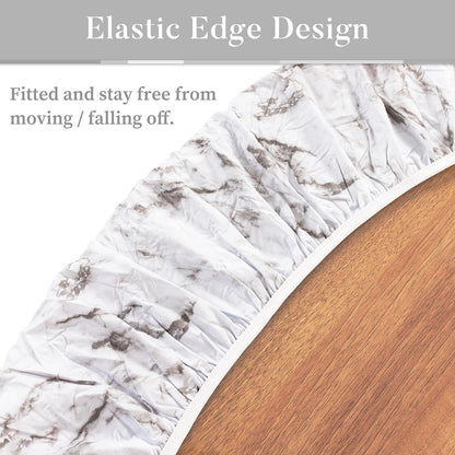 UMINEUX Oval Fitted Vinyl Tablecloth with Elastic Edged & Flannel Backing, Waterproof Wipeable Oval Table Cover - Fits Tables up to 42"X68" (WhiteMarble)