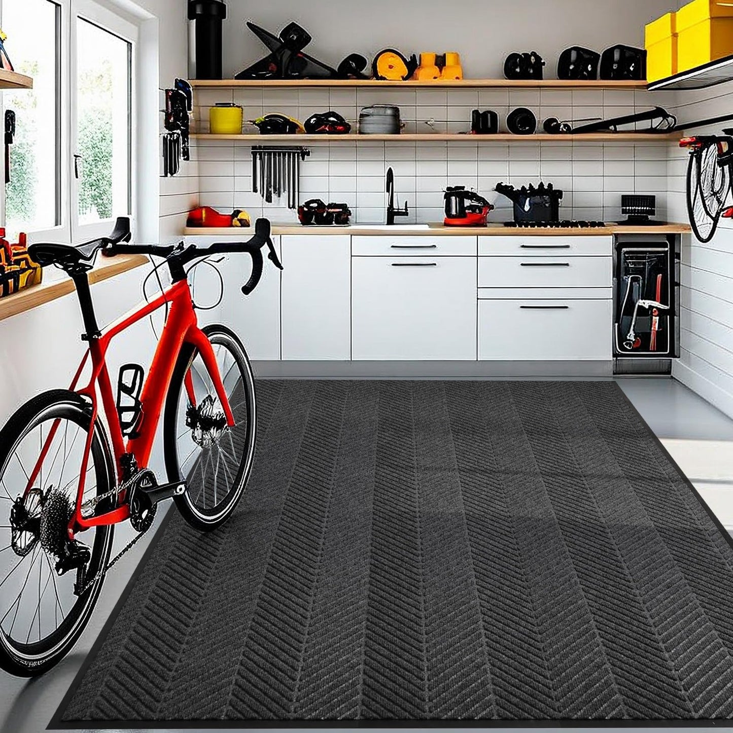 ZPAI 5′ x 7′ Heavy Duty Front Door Mat Indoor Outdoor Entrance, Large Non-Slip All Weather Commercial Floor Mat for Entryway, Low Profile Waterproof Industrial Rug for Garage (Charcoal Grey)