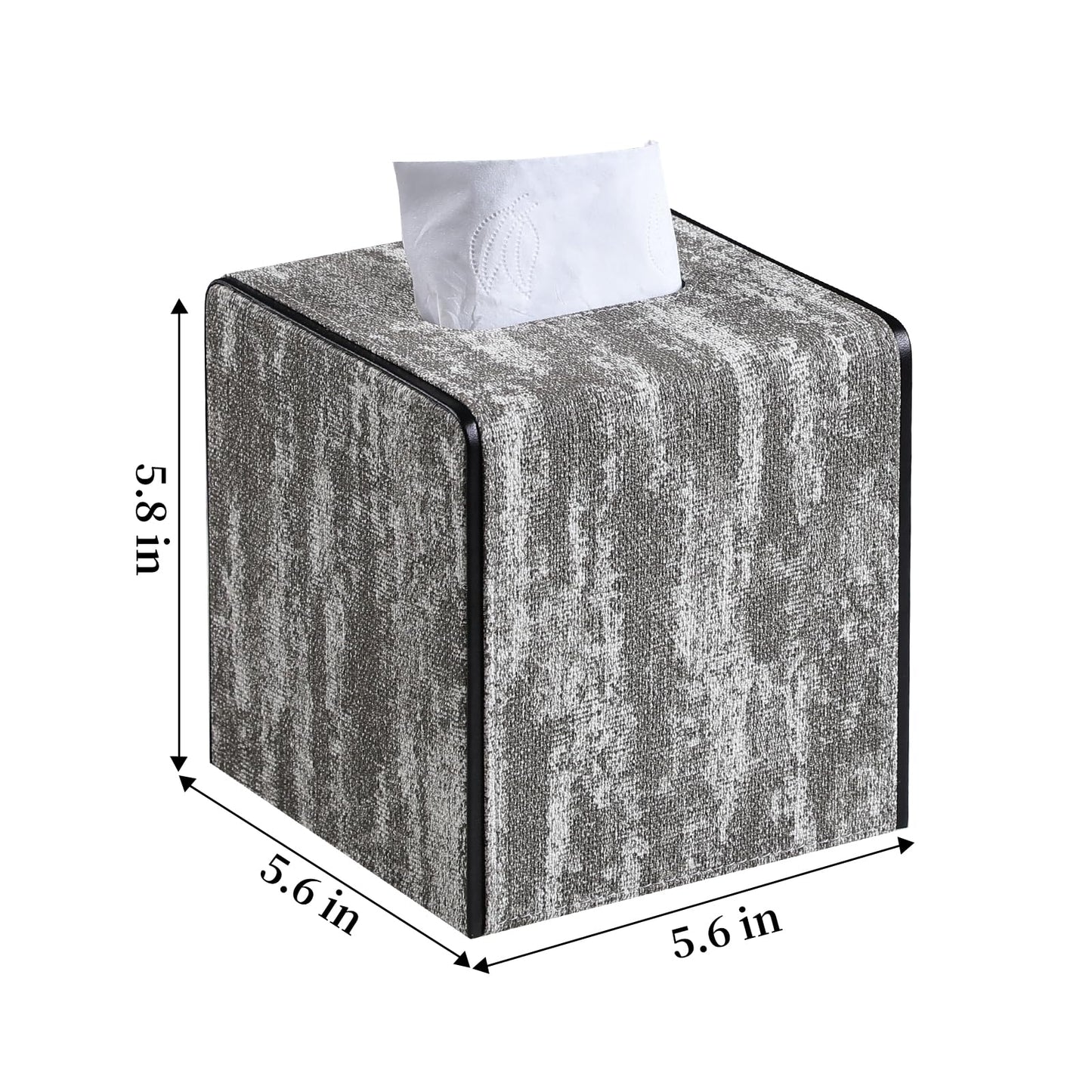 NICLNGSH Tissue Box Holder Square, Marble Pattern ‌PU Leather Cube Tissue Box Cover with Magnetic Closure for Toilet Tank Bedroom Living Room (Light Taupe)