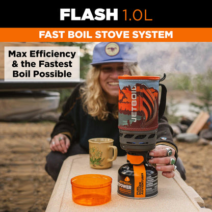 Jetboil Flash 1.0L Portable Fast Boil Stove for Camping and Backpacking with 1-Step Auto Ignition, Propane/Isobutane Burner with Cooking Cup, Mountainscape