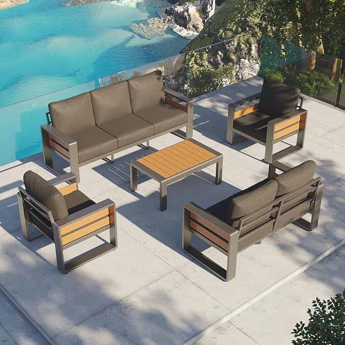 Aoxun Aluminum Patio Furniture Set, 7 Seats Luxury Metal Patio Furniture
