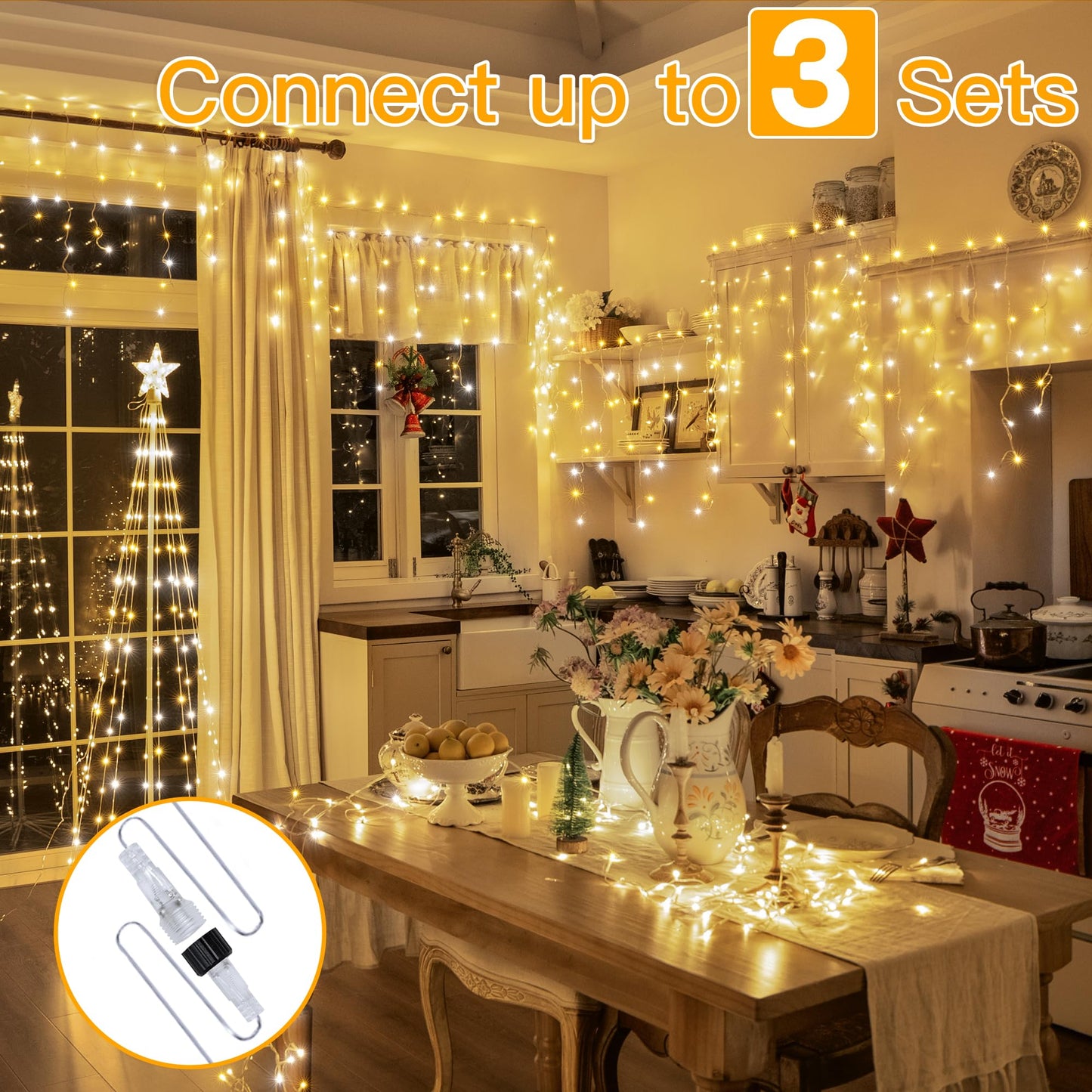 Ollny Icicle Lights for Outside 504LED 41FT, Warm and Cool White Christmas Light with Remote 8Modes Timers Waterproof, Plug in Connectable Hanging Lights for Outdoor Indoor House Roof Holiday